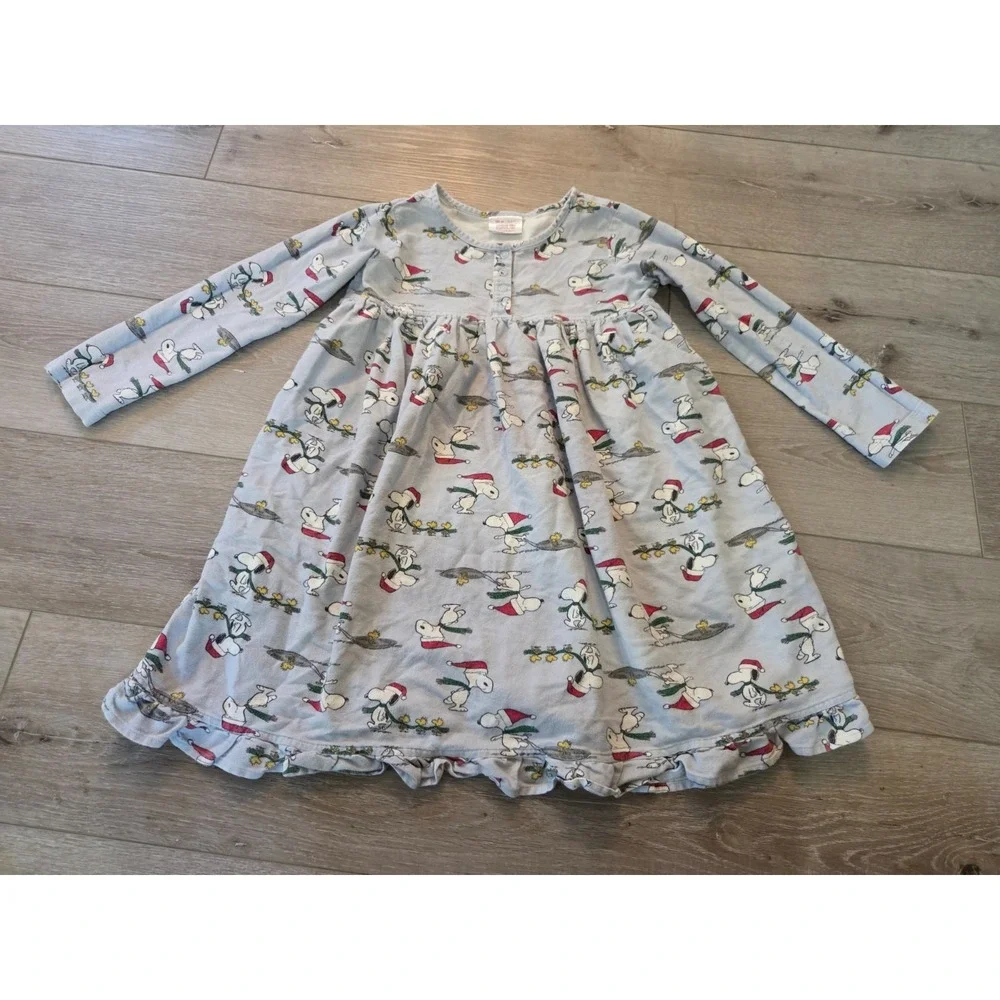 Hanna Andersson Peanuts Snoopy Flannel Nightgown Dress Girls 120 US 6-7